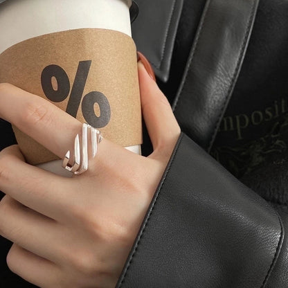 Minimalist Flower Rectangle Brass Plating White Gold Plated Open Rings