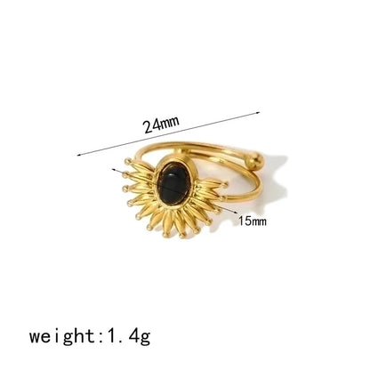 304 Stainless Steel 18K Gold Plated Casual Minimalist Polishing Plating Geometric Natural Stone Adjustable Ring