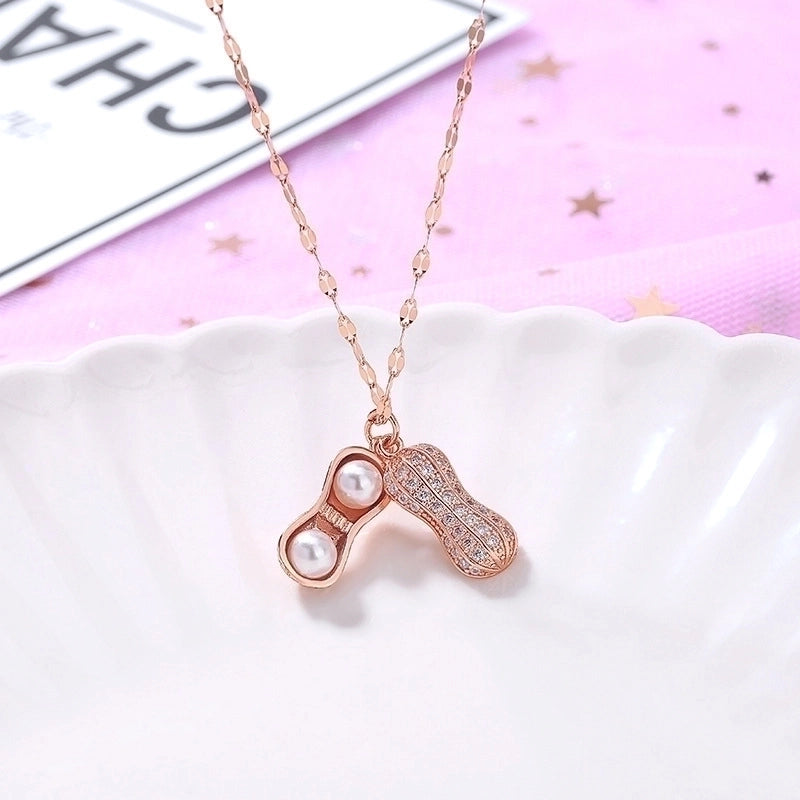 Lady Animal Flower Artificial Pearl Titanium Steel Copper Plating Inlay Zircon Pendant Necklace