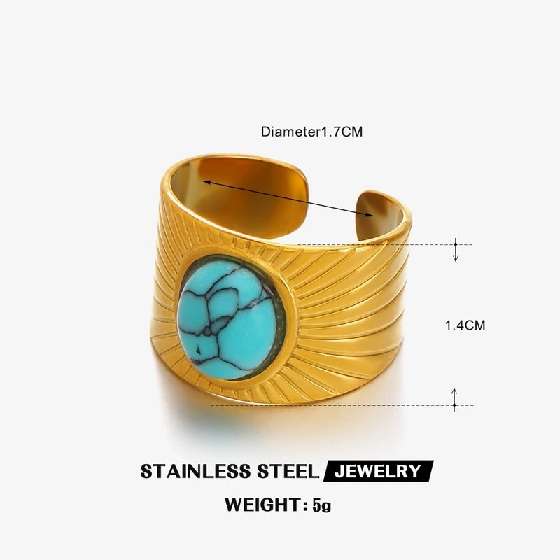 Retro Exaggerated Oval 304 Stainless Steel Natural Stone Turquoise 18K Gold Plated Plating Inlay Open Rings