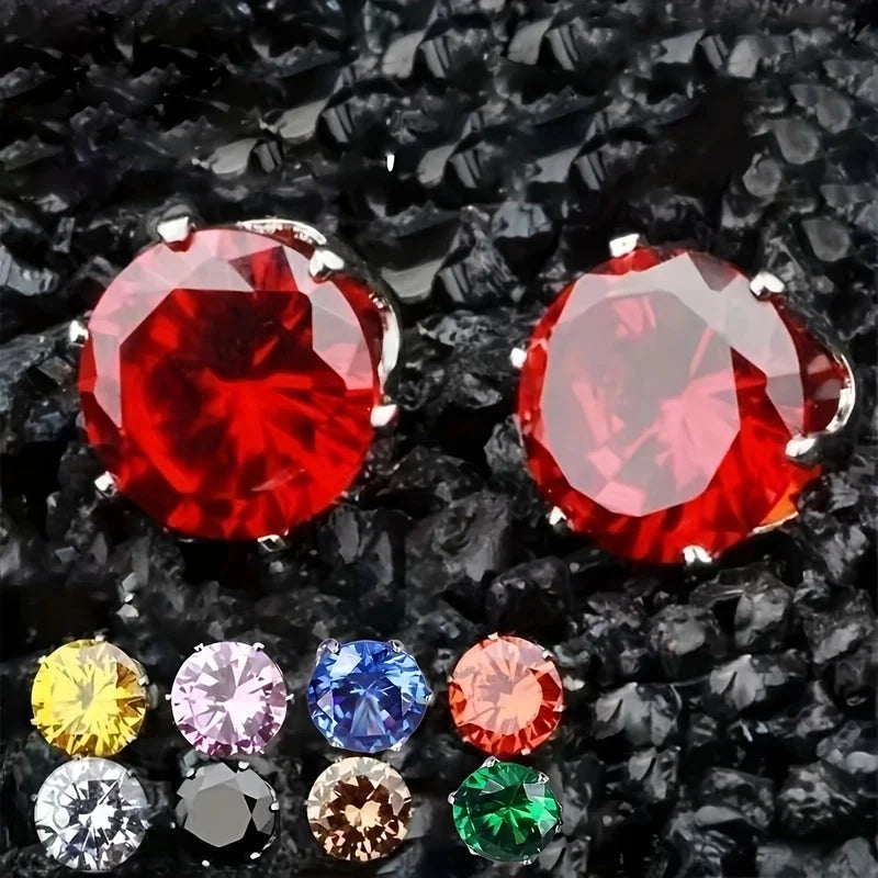 1 Pair Minimalist Round Inlay 304 Stainless Steel Zircon Stainless Steel Earrings