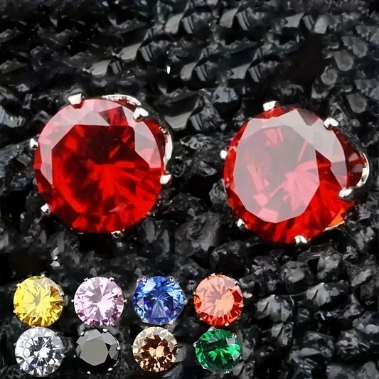 1 Pair Minimalist Round Inlay 304 Stainless Steel Zircon Stainless Steel Earrings