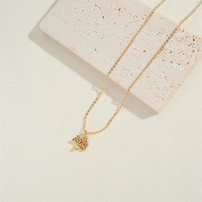 Copper 14K Gold Plated Vintage Style Minimalist Commute Inlay Ice Cream Tree Flower Zircon Pendant Necklace