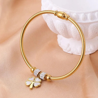 Streetwear Four Leaf Clover Heart Shape Titanium Steel Bangle In Bulk