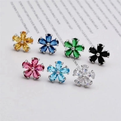 1 Pair Minimalist Flower Plating Inlay Copper Zircon White Gold Plated Ear Studs