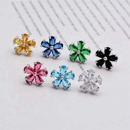 1 Pair Minimalist Flower Plating Inlay Copper Zircon White Gold Plated Ear Studs