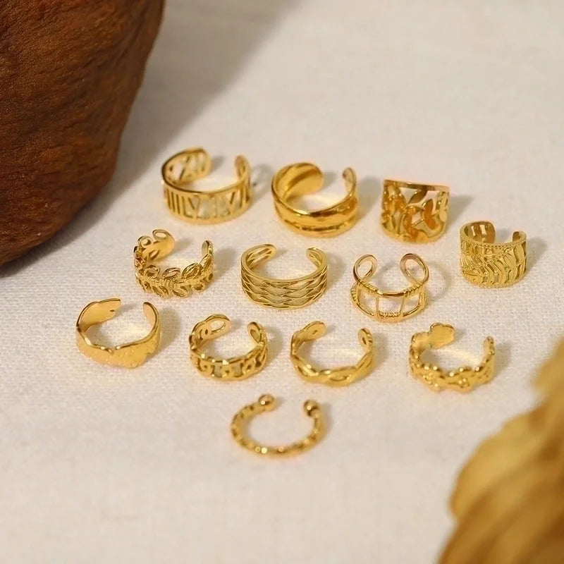 1 Piece Minimalist Leaf Roman Numeral Flower Plating 304 Stainless Steel 18K Gold Plated Ear Cuffs