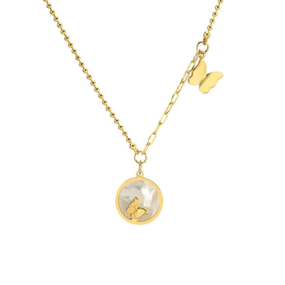 Titanium Steel 18K Gold Plated Lady Plating Inlay Butterfly Acrylic Titanium Steel Earrings Necklace