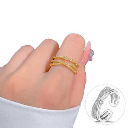 Ins Style Minimalist Lines Copper Zircon Open Ring In Bulk