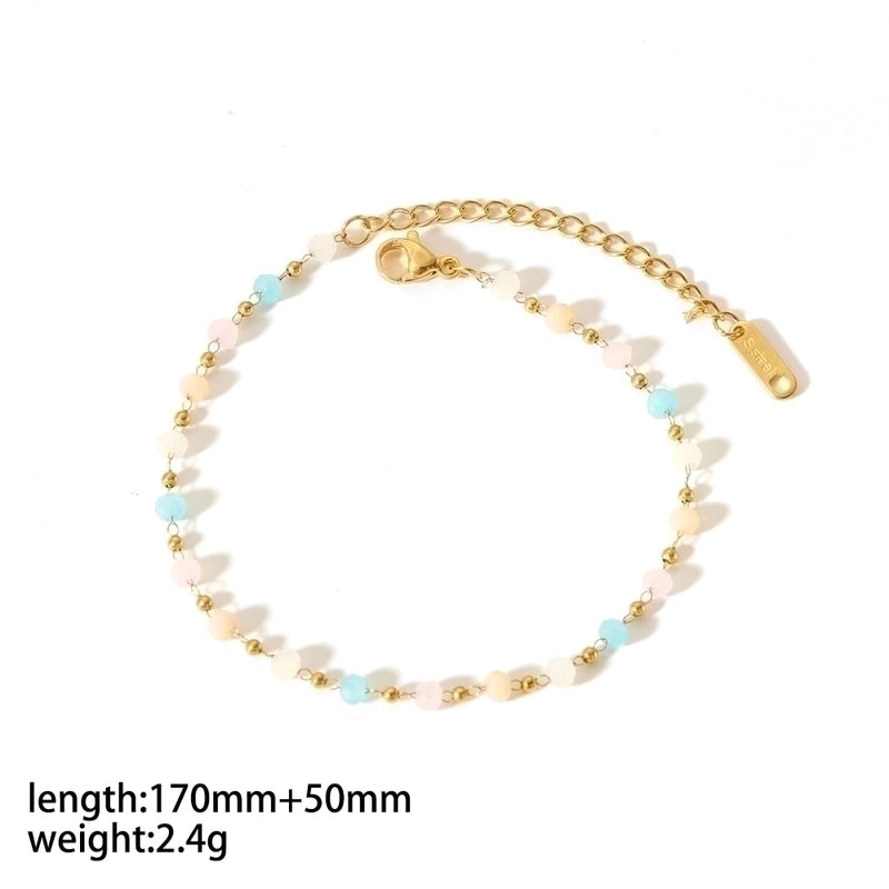 304 Stainless Steel 18K Gold Plated Minimalist Classic Style Polishing Plating Inlay Round Natural Stone Bracelets Anklet Necklace