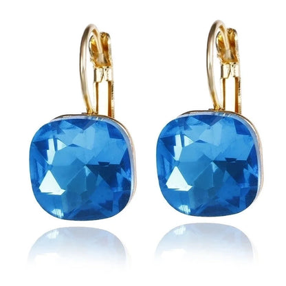 1 Pair Casual Sweet Classic Style Square Inlay Copper Glass 18K Gold Plated Drop Earrings
