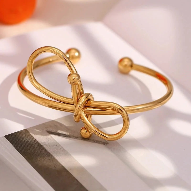Vintage Style Classic Style Bow Knot 304 Stainless Steel Cuff Bracelets In Bulk