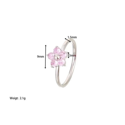 Sweet Minimalist Flower 304 Stainless Steel Zircon White Gold Plated Gold Plated Plating Inlay Rings