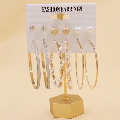 1 Set Minimalist Circle Heart Shape Butterfly Metal Plating Inlay Pearl Women\'s Earrings