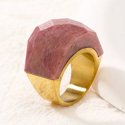 Elegant Lady Round Titanium Steel Plating Inlay Artificial Gemstones 18k Gold Plated Rings