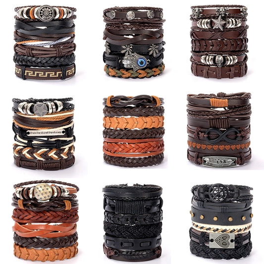 Casual Retro Star Solid Color Skull Pu Leather Layered Braid Halloween Unisex Bracelets