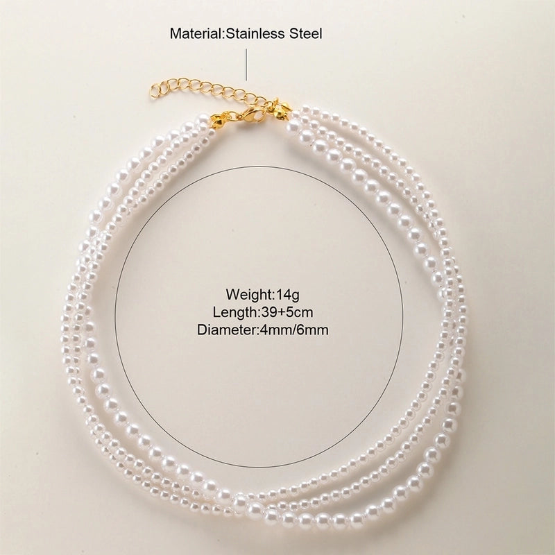 Lady Heart Shape Stainless Steel Imitation Pearl Shell Beaded Plating Necklace