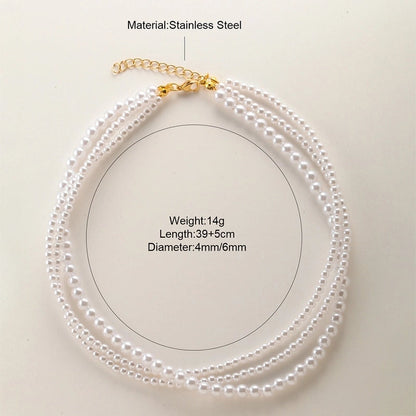 Lady Heart Shape Stainless Steel Imitation Pearl Shell Beaded Plating Necklace