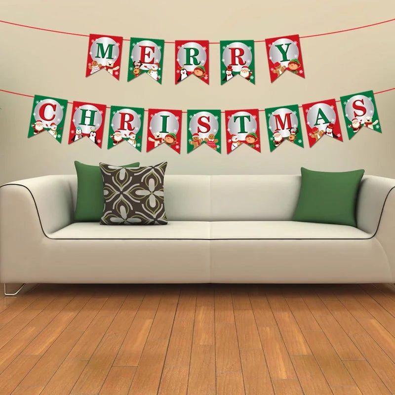 2024 Christmas Decorations New Creative Paper Flag Fawn Santa Claus Flower Holiday Scene Layout