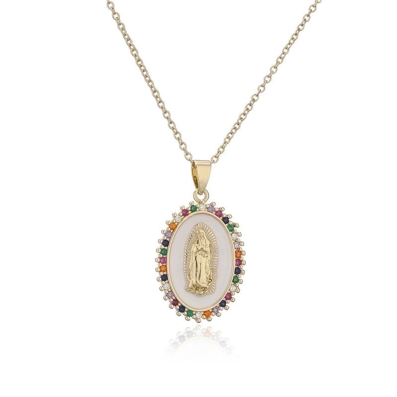New Copper-plated 18k Gold Dripping Oil Zircon Virgin Mary Pendent Necklace