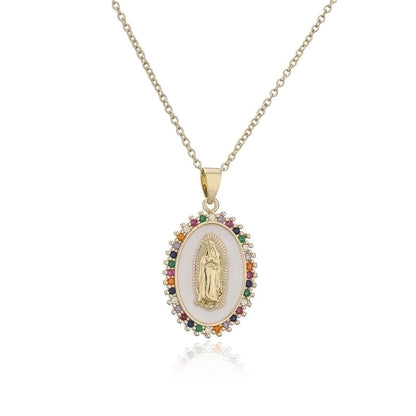 New Copper-plated 18k Gold Dripping Oil Zircon Virgin Mary Pendent Necklace