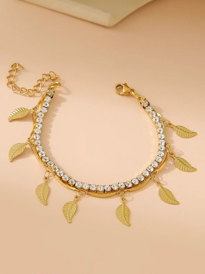 Elegant Glam Cross Star Leaves 304 Stainless Steel 18K Gold Plated Rhinestones Stainless Steel Bracelets In Bulk