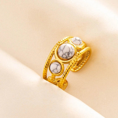 2 Pieces 304 Stainless Steel Minimalist Inlay Round Artificial Gemstones Rings