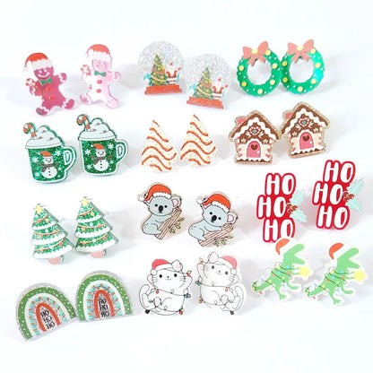 Christmas Christmas Tree Rainbow Sloth Dinosaur Candy House Crystal Ball Christmas Ball Cup Gingerbread Man Earrings