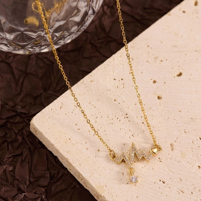 Titanium Steel Copper Leaf Heart Shape Pendant Necklace