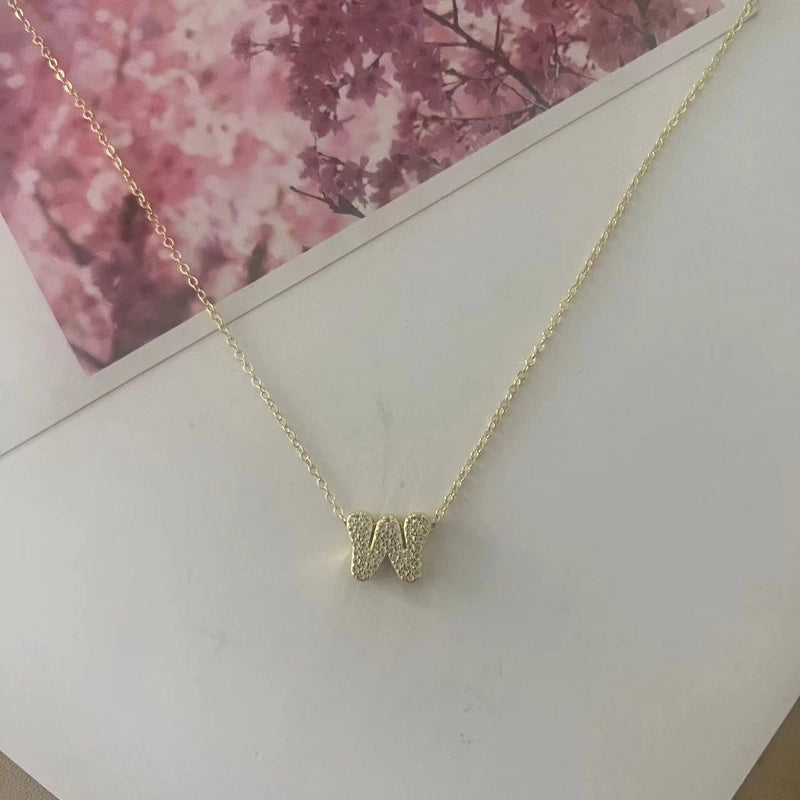 Copper 14K Gold Plated Vintage Style Minimalist Commute Inlay Letter Zircon Pendant Necklace