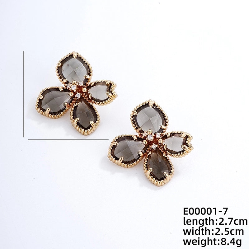 1 Pair Nordic Style Sweet Flower Plating Inlay Copper Zircon K Gold Plated Ear Studs
