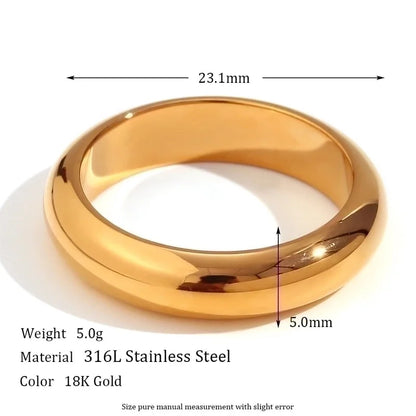 Minimalist Classic Style Round 304 Stainless Steel 18K Gold Plated Plating Rings