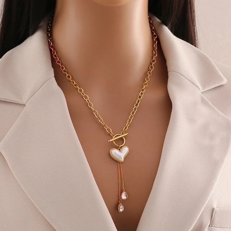 Minimalist Commute Heart Shape 304 Stainless Steel Copper Plating 18K Gold Plated Zircon Pendant Necklace
