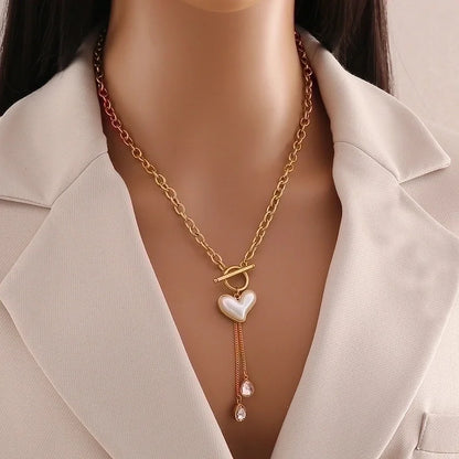 Minimalist Commute Heart Shape 304 Stainless Steel Copper Plating 18K Gold Plated Zircon Pendant Necklace