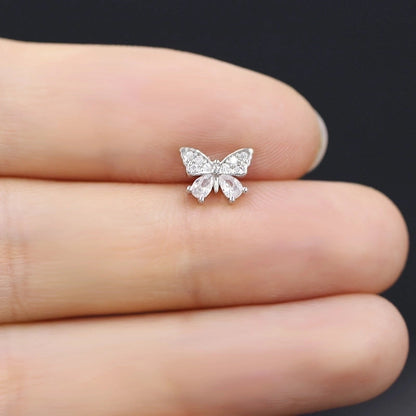 1 Piece Casual Classic Style Heart Shape Butterfly Bow Knot 316 Stainless Steel Copper Resin Rhinestones Glass White Gold Plated Stainless Steel Earrings