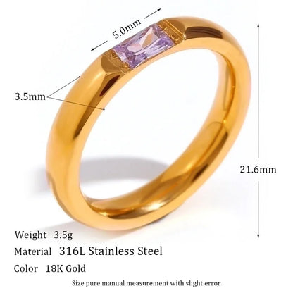 Fashion Rectangle 304 Stainless Steel Birthstone Zircon 18K Gold Plated Plating Rings