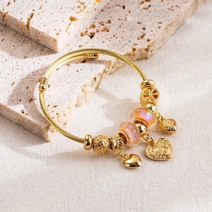 Elegant Heart Shape 304 Stainless Steel Alloy Rhinestones Bangle In Bulk