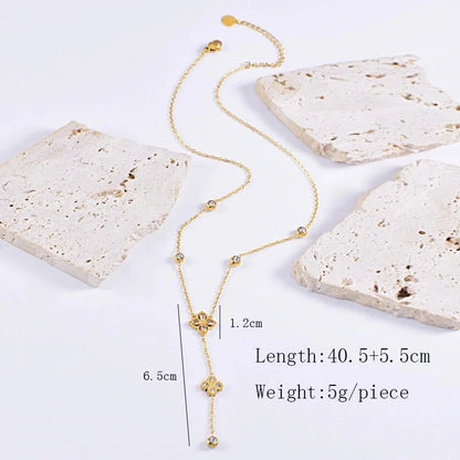 Elegant Four Leaf Clover 304 Stainless Steel Rhinestones Gold Plated Pearl Plating Inlay Bracelets Necklace Jewelry Set
