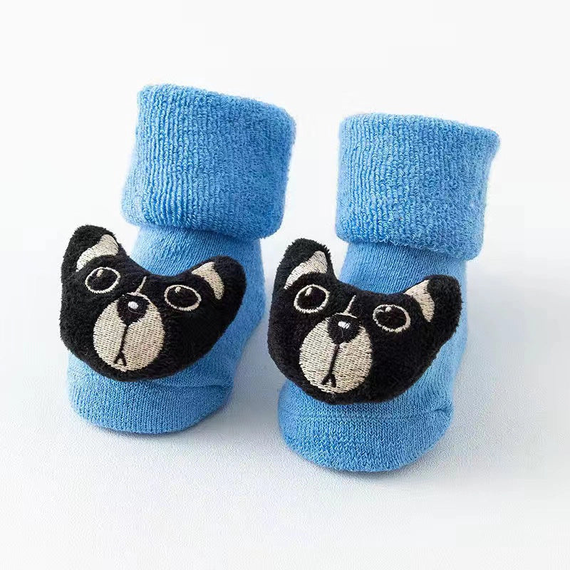 New Newborn Baby Socks Autumn And Winter A Cotton Red Terry Fleece-lined Thickened Non-slip Baby Christmas Floor Socks 1