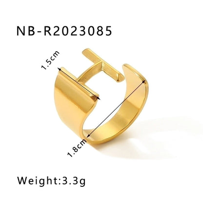 304 Stainless Steel 18K Gold Plated Modern Style Minimalist Asymmetrical Plating Letter Open Rings