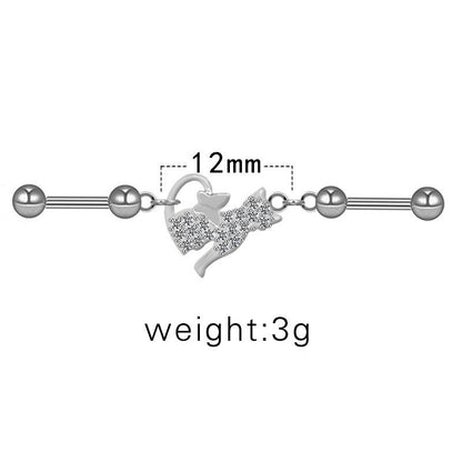 1 Piece Ear Cartilage Rings & Studs Sexy Minimalist Cat Flower Bow Knot 316L Stainless Steel Alloy Epoxy Plating Inlay Rhinestones Glass White Gold Plated Gold Plated Ear Cartilage Rings & Studs