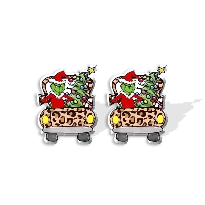 5 Pieces Cute Cartoon Christmas Hat Christmas Tree Arylic Epoxy Christmas Women's Earrings 1 Pair