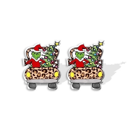 5 Pieces Cute Cartoon Christmas Hat Christmas Tree Arylic Epoxy Christmas Women's Earrings 1 Pair