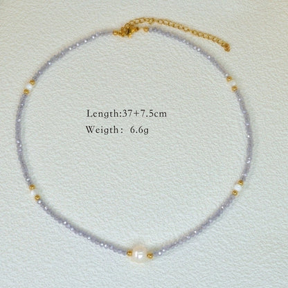 2 Pieces Hawaiian Bohemian Minimalist Geometric Freshwater Pearl Glass Titanium Steel Women\'S Necklace