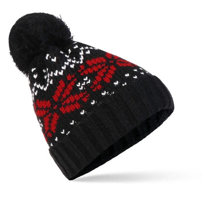 Women's Basic Retro Snowflake Pom Poms Eaveless Wool Cap