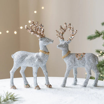 2 Pieces New Christmas Decoration Champagne Silver Red Reindeer Tabletop Ornament Ig Setup Photo Prop