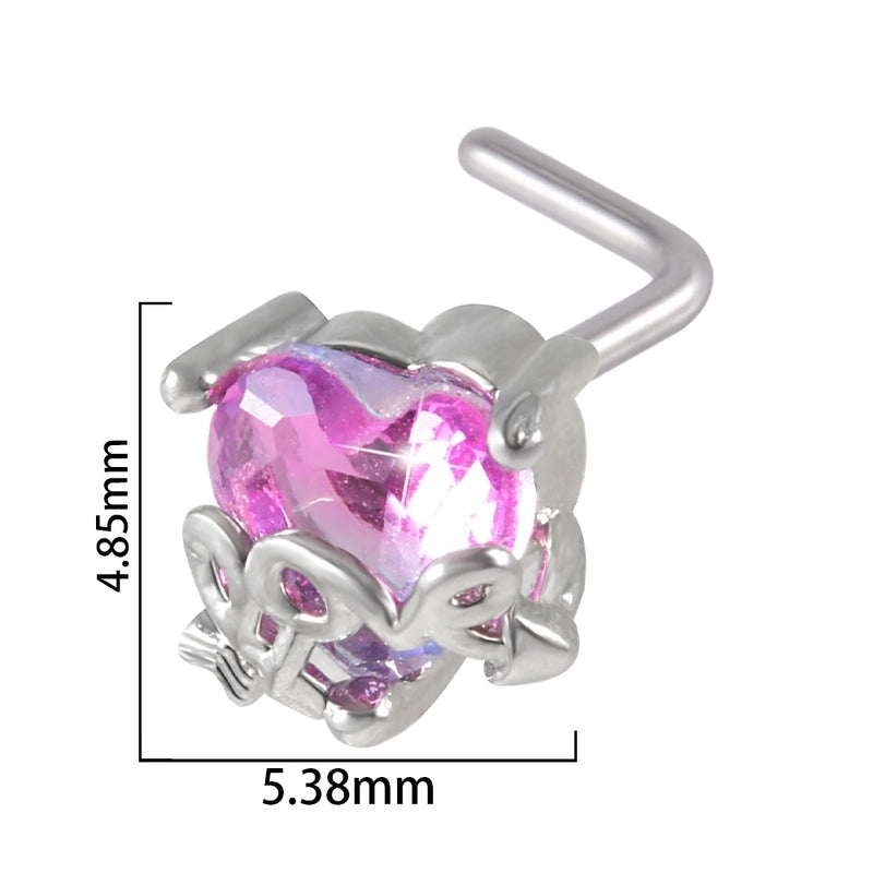 2 Pieces Nose Rings & Studs Streetwear Moon Heart Shape Butterfly 304 Stainless Steel Copper Zircon Inlay Zircon
