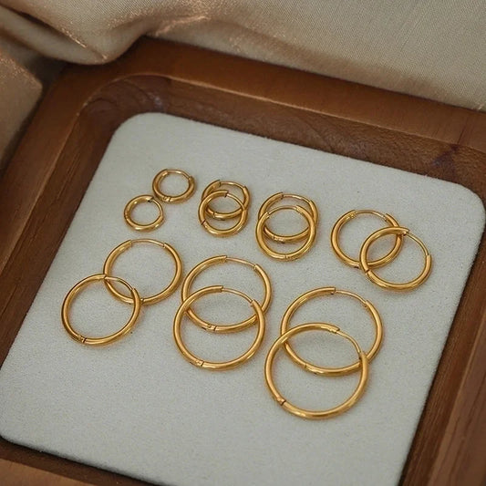 1 Pair Minimalist Circle Solid Color Plating Titanium Steel 18K Gold Plated Hoop Earrings