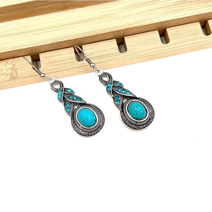 Turquoise Earrings Suit Women\'s Bohemian Retro Personalized Ethnic Style Alloy Earrings