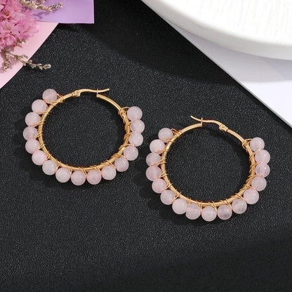 2 Pieces Retro Geometric Handmade Stainless Steel Natural Stone Earrings